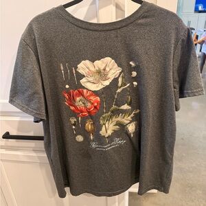 Gray T-Shirt with Floral Print